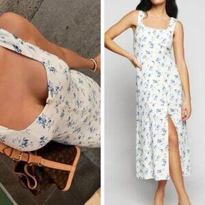 Reformation White and Blue Floral Midi Dress
